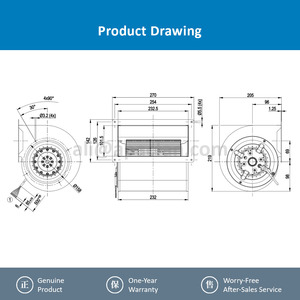 Ventilateur centrifuge à double entrée avant ABB OEM, 230 VAC, 290 W, 0,81 A, 2250 tr/min, 895 m3/h, roulement à billes, D2D146-AA02-11 - Product Image 4