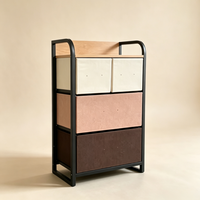 Commode à 4 tiroirs personnalisée de style nordique, avec dessus en bois, structure en métal et tiroirs en tissu, pour le salon