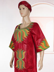 H&D BS038 Nouvelle <span class=keywords><strong>Robe</strong></span> Traditionnelle Africaine Classique Brodée en <span class=keywords><strong>Bazin</strong></span> Riche <span class=keywords><strong>Rouge</strong></span> avec Foulard pour Femme - Product Image 5