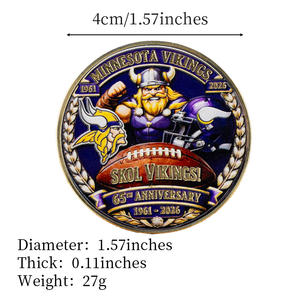 Moneta Commemorativa in Metallo del 65° Anniversario dei Minnesota Vikings, Souvenir da Collezione per Fan, Regalo Aziendale - Product Image 6