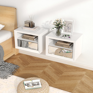 <span class=keywords><strong>Comodino</strong></span> Moderno Sospeso a Doppio Ripiano con Specchio e Cassetto Singolo, Montaggio a Parete - Product Image 4