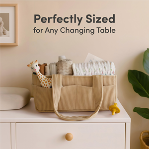 Panier de rangement élégant en velours côtelé moka pour chambre d'enfant, organiseur de couches pour bébé, pour table à langer - Product Image 3