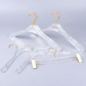 Hanger Type Clothing Store Transparent Acrylic Clothes Hanger With Gold Hook