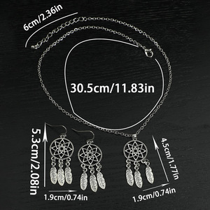Ensemble de bijoux ethniques en alliage plaqué argent antique, collier et boucles d'oreilles pendantes en forme de goutte d'eau, bijoux de mode pour femmes, design géométrique - Product Image 4