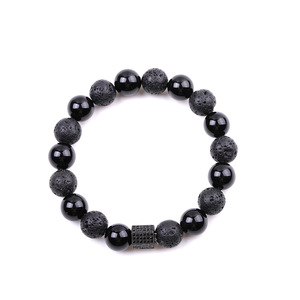 10mm Natural Black Onyx Bracelet – Mixed with Cubic Zirconia Beads Stretch <b>Men</b>’s Beaded Jewelry - Product Image 6