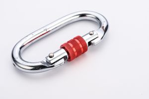 Mosquetón de escalada 25KN, mosquetón de puerta de bloqueo de tornillo, hebilla de hamaca de acero en forma de O para servicio pesado, accesorios de senderismo para escalada, bloqueo rojo - Product Image 3