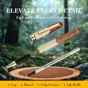 Juego de Bolígrafos de Lujo BEILUNER de Madera de Arce - Elegantes Artículos de Escritura para Oficina y Escuela en Caja de Regalo con Recambios Adicionales (Negro) - Product Image 6