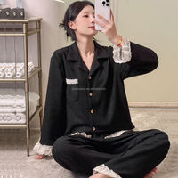 Ensemble de pyjamas en cachemire épais et chaud, style palais, pour femmes, automne/hiver, vêtements de nuit doux et haut de gamme avec bordure en dentelle