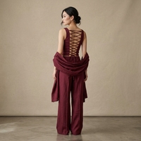 Nouvel ensemble décontracté d'été pour femme en coton et lin tissé, sans manches, col montant, respirant, teint uni