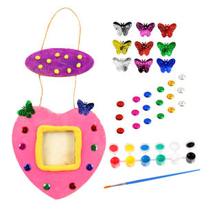 Kit per Dipingere la Tua Cornice Portafoto in Legno a Forma di Cuore, Set per Decorazione con Bottoni a <span class=keywords><strong>Farfalla</strong></span>, Cornice da Appendere con Pittura e Pennello - Product Image 1
