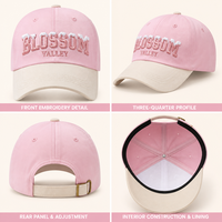 Cappello da papà bicolore rosa e crema con logo personalizzato, ricamo 3D a rilievo, in twill di cotone strutturato, unisex, regolabile, per adulti.
