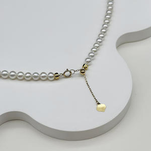 Collier en or 18 carats, argent 925 et perles d'eau douce naturelles de 3 à 4 mm, collier de plafond en perles rondes Aurora, perles impeccables - Product Image 3