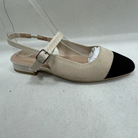 Sandales plates en tricot bicolores pour femmes, style Mary Jane à bout rond, en daim noir avec bride à boucle – Vente en gros
