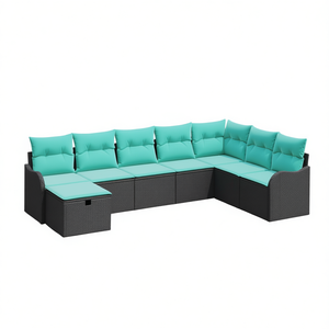 Black And Turquoise Poly Rattan Garden <b>Sofa</b> <b>Set</b> With Manual Cushion Outdoor Furniture Contemporary Design - Product Image 1