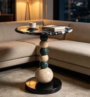 Table d'appoint design en marbre, colonne sphérique, petite table ronde décorative pour canapé