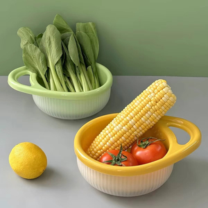 Bacín de Plástico Portátil de Doble Capa para Lavar Frutas y Verduras con Drenaje y Función Antisalpicaduras, Venta al Por Mayor - Product Image 2
