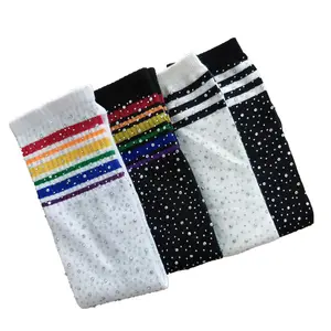 Ready To Ship Stripes Rhinestones Stockings Glitter Bedazzled Kids Girls Over The Knee High Boot Socks Fit for 3-12 Years Kids