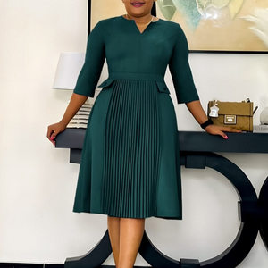 Plus Size Fashion Dress for Women, Solid Color, 3 4 Sleeve, Pleated Design, African Style, Cross Border <strong>Clothing</strong>, Wholesale - Product Image 3