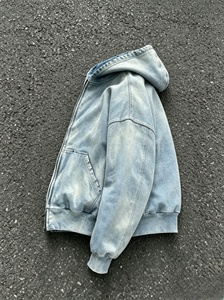Sweat-shirt à capuche pour homme, couleur unie, effet délavé, poche, décontracté, en coton tricoté, coupe oversize, style streetwear automne - Product Image 2
