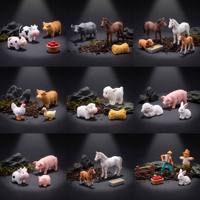 Miniatures 3D en résine d'animaux de la ferme : Mouton, Lapin, Cochon, Canard, Coq, Poule, Cerf, Fauve, Panier, Chariot à légumes, Collection Ferme