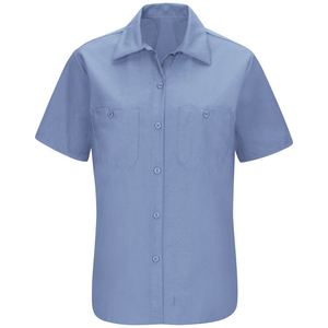 <span class=keywords><strong>Chemises</strong></span> habillées coupe classique pour <span class=keywords><strong>femmes</strong></span> à manches courtes boutonnées sans plis Stretch solide décontracté travail bureau chemisier haut - Product Image 6
