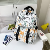 Sac à dos tendance en cuir synthétique microfibre imprimé style graffiti, grande capacité, fermeture éclair, bretelles incurvées