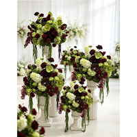 Boule de fleurs artificielle en soie pour centre de table de mariage, rouge bordeaux et rose, avec hydrangea vert et amarante suspendue