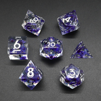 Diskon besar 7 buah Set dadu Dnd ungu biru dengan angka emas dadu Resin polihedral untuk penjara & Naga