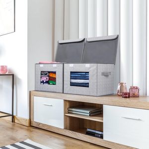 Modern Dustproof Stackable Fabric Closet <b>Storage</b> Bins with Lids for Shelves 4 Pack Gray - Product Image 4