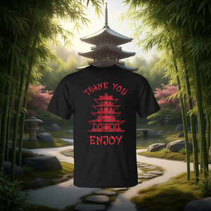 Camiseta negra con diseño de pagoda asiática, gracias por su compra. - Product Image 3