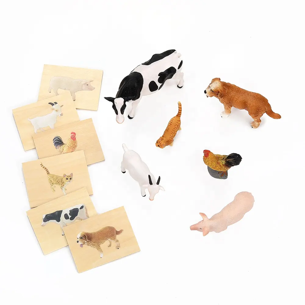 واقعية لعب صغيرة البرية المملكة الحيوان نموذج مجموعة مع خشبية بطاقات
