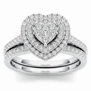 Anello con Diamante Taglio Cuore H374 in Oro Bianco, Diamante Naturale Colore D, Design Halo per Fidanzamento Femminile - Product Image 1