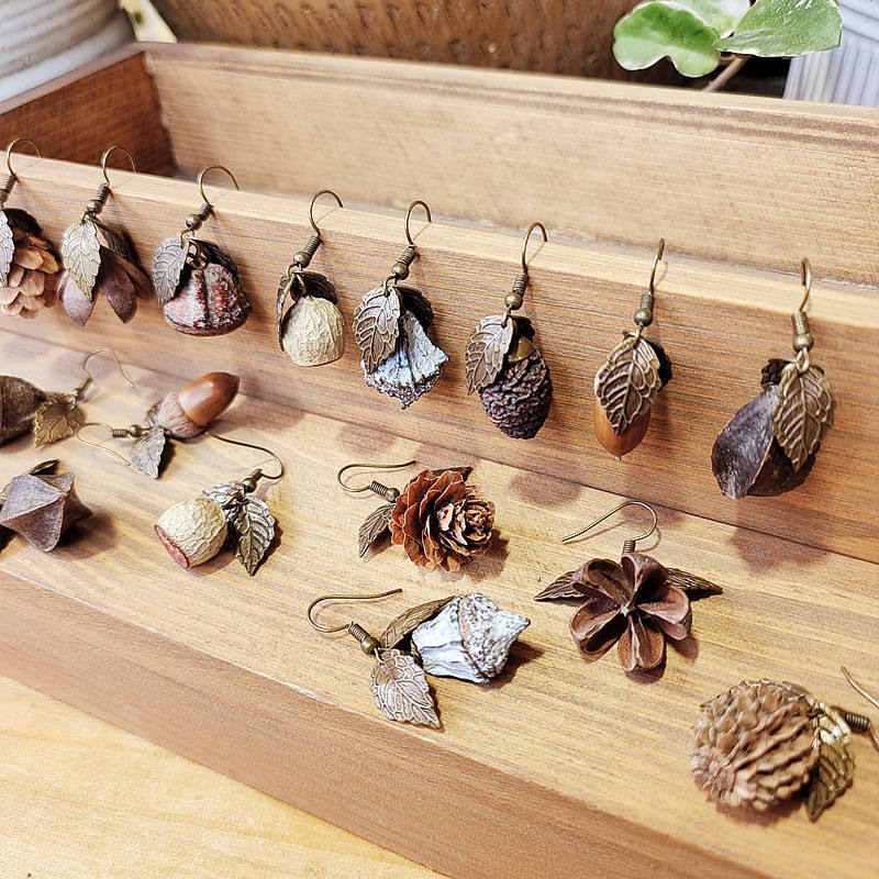 Fine Jewelry Vintage Mori Mosaic Creative Long Wood Earrings