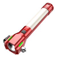 Lampe torche laser blanche multifonctionnelle avec marteau de sécurité, boussole, aimant, alarme SOS et brise-vitre de secours pour voiture