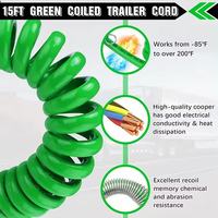 Câble de raccordement HJYAJZT 7 voies de 15 pieds pour remorque, connecteur de câble ABS 7 fils, rallonge de câble en spirale vert pour semi-remorque