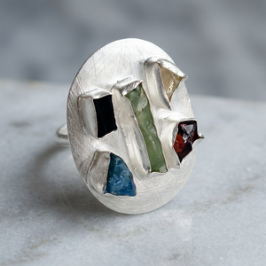 Geometric Cocktail <b>Ring</b> 925 <b>Silver</b> Natural Stone Bezel Setting Bohemia Style Unisex Everyday Wear Unique style jewelry supplier - Product Image 1