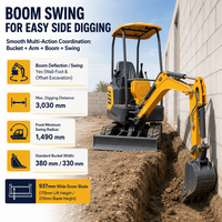Mini Excavator Kubota D722 10.2kW Diesel Berpendingin Air 380mm Bucket Boom Swing Pilot