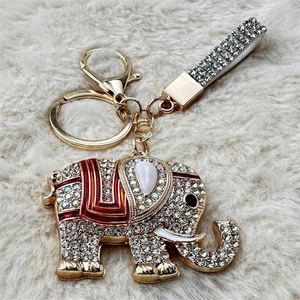 Porte-clés élégant en alliage d'éléphant, bijou ethnique coloré avec diamant, cadeau pour clé de voiture, sac, pendentif, accessoires de mode - Product Image 5