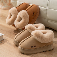 Bottes de Neige Unisexe Couple Automne Hiver en Daim Talon Haut Plateforme Épaisse Semelle Coton Intérieur Extérieur Maison Plancher en Bois Fourrure EVA