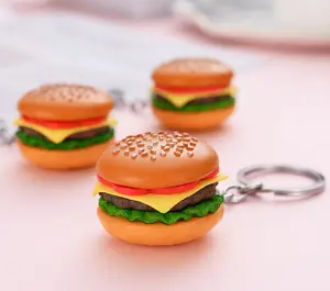 Custom 3d Zachte Pvc Sleutelhanger Sleutelhanger Siliconen Sleutelhanger Zachte Rubberen Reliëf Print Embleem Metalen Oem Aangepaste Hamburger Sleutelhanger