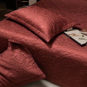 Premium Lyocell soie comme doux <span class=keywords><strong>brillant</strong></span> <span class=keywords><strong>brillant</strong></span> refroidissement <span class=keywords><strong>couvre</strong></span>-<span class=keywords><strong>lit</strong></span> pour l'été couleur unie vin rouge taies d'oreiller matelassées - Product Image 3