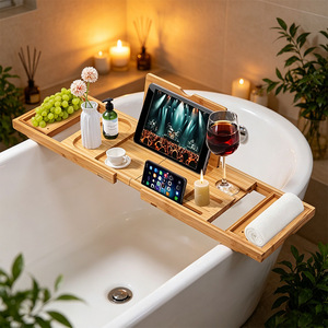 Support de rangement pliable et extensible en bambou pour baignoire, plateau de bain avec support de téléphone, organisateur de salle de bain - Product Image 3