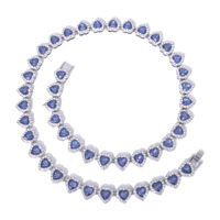 Collar de Cadena con Eslabones de Corazón Azul de Aleación de Zinc, Plateado con Halo de Diamantes de Imitación, para Hombres y Mujeres, Joyería Hip Hop, Accesorios de Moda, Regalo de Joyería