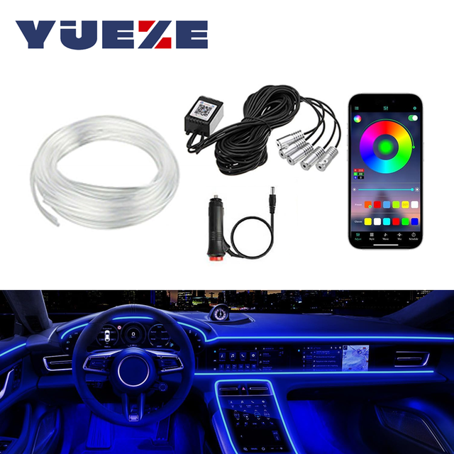 Car Interior LED Strip Light APP Control 5 in 1 RGB Ambient Lamp Kit With 236 Inches Fiber Optic Car Inside Lighting Accessories