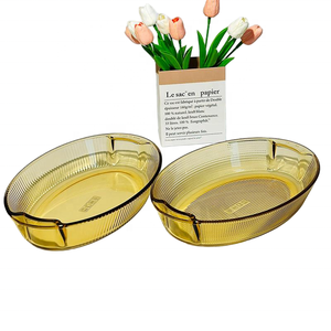 Accesorios de cocina, sartenes ovaladas para Pizza, <span class=keywords><strong>horno</strong></span> microondas, <span class=keywords><strong>bandeja</strong></span> para hornear de vidrio resistente al calor, pelada - Product Image 1