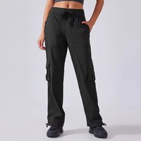 Pantalon de jogging léger pour studio de danse avec cordon de serrage à la taille, poches cargo latérales froncées, idéal pour la course et le fitness