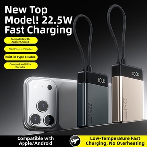 เครื่องชาร์จพกพา พาวเวอร์แบงค์ชาร์จเร็วขนาดเล็ก 22.5W ความจุ 10000mAh สีดำ |   ปลอดภัยสำหรับการเดินทาง พร้อมสายชาร์จ USB-C ในตัว - Product Image 5