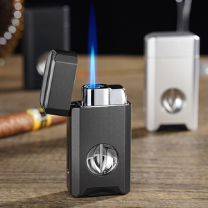 Encendedor de cigarros de llama azul fuerte portátil todo en uno con cortador en V, nuevo accesorio de encendedor de antorcha recargable para uso de cigarrillos - Product Image 1
