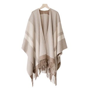 <span class=keywords><strong>Poncho</strong></span> de luxe en laine mérinos pour femme, châle jacquard à chevrons de Mongolie intérieure, châle en laine surdimensionné chaud pour l'hiver, vêtement d'extérieur - Product Image 5