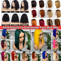 Perruques Courtes Bob Frisées Kinky en Cheveux Indiens Bruts, Sans Colle, avec Dentelle Frontale HD Complète, Cheveux Humains Naturels pour Femmes Noires